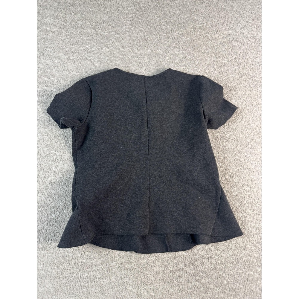 J.Crew Shirt Womens Small Gray Peplum Short Sleeve Asymmetrical Ruffle Hem Top - Picture 6 of 7